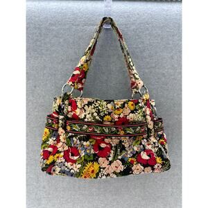 VERA BRADLEY Stephanie Poppy Fields Shoulder Bag Handbag Tote Zippered Pockets